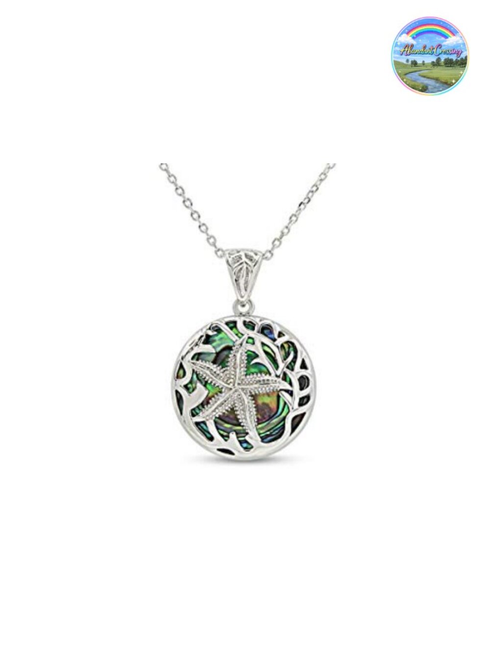 Abalone Shell Starfish Pendant Necklace 925 Sterling Silver Women's Fine Jewelry